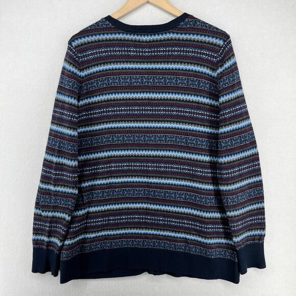 LL BEAN Sweater Womens XL Fair Isle Cardigan Button Up Cotton Cashmere Blue - Picture 7 of 14